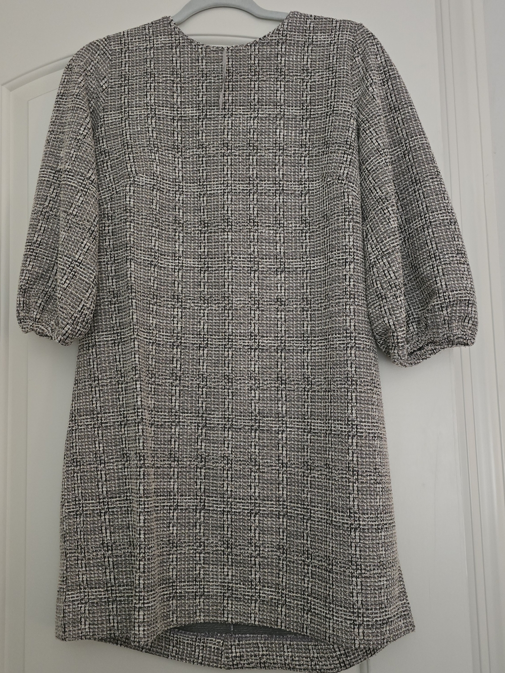 LOFT Black and White Tweed Long Sleeve Shift Dress